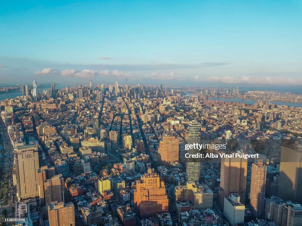 New York skyscrapers views at sunset