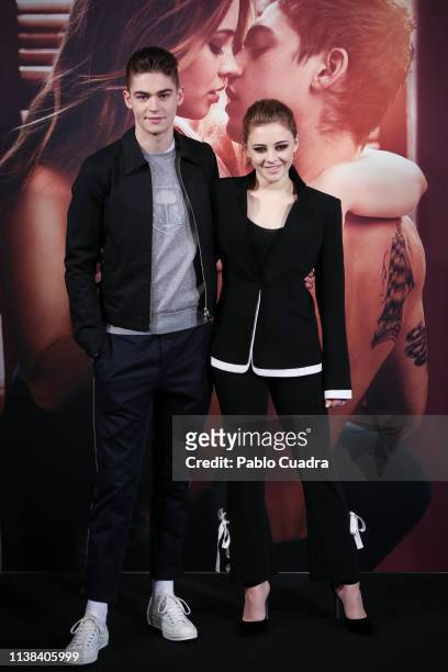 Actress Josephine Langford and actor Hero Fiennes Tiffin attend 'After, Aqui Empieza Todo' photocall at the VP Hotel on March 26, 2019 in Madrid,...