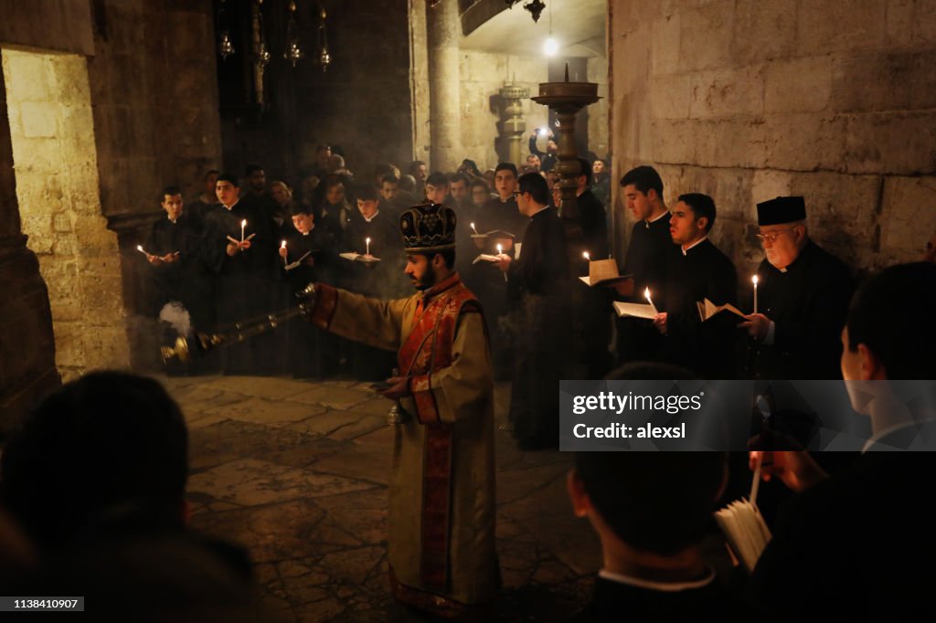Armenian procession at the Holy Sepulchre church Jerusalem old city