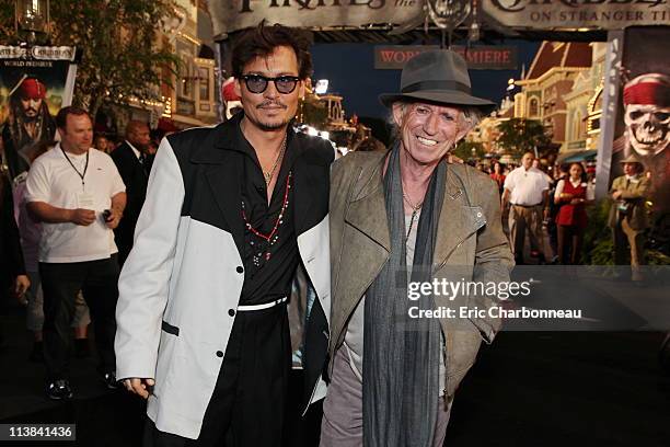 Johnny Depp and Keith Richards at the World Premiere of Disney's "Pirates of the Caribbean: On Stranger Tides" at Disneyland on May 7, 2011 in...