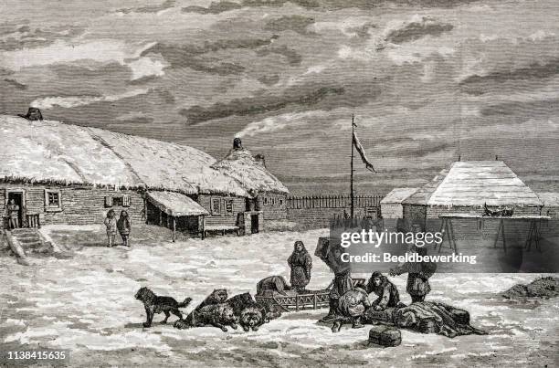 provisions for fort st. micheal on norton bay - ice fortress stock illustrations