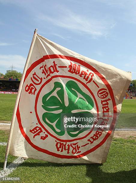 The flag of Oberhausen is seen during the Second Bundesliga match between RW Oberhausen and Greuther Fuerth at the Niederrhein Stadium on May 8, 2011...