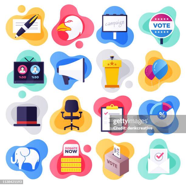 parliamentary election campaign flat liquid style vector icon set - register stock illustrations