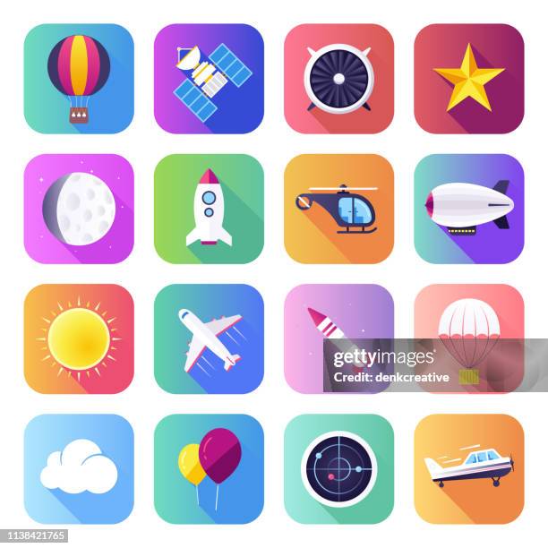 aviation training & operations flat smooth gradient style vector icons set - cockpit icon stock illustrations