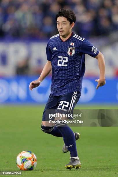 Daigo Nishi of Japan in action during the international friendly match between Japan and Bolivia at Noevir Stadium Kobe on March 26, 2019 in Kobe,...