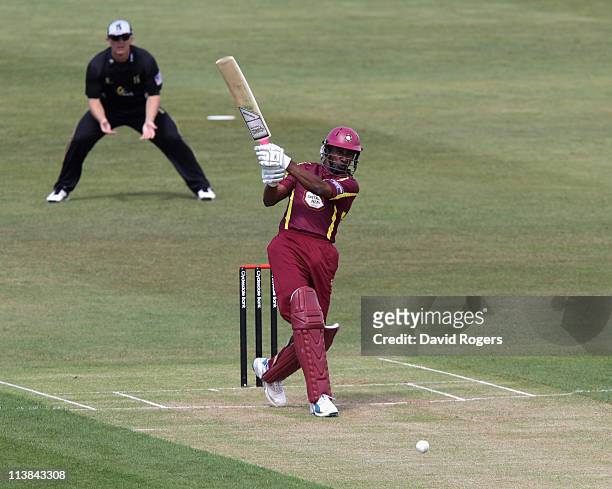 Chaminda Vass of Northants hits a four during the Clydesdale Bank 40 match between Northamptonshire v Warwickshire at Wantage Road on May 8, 2011 in...