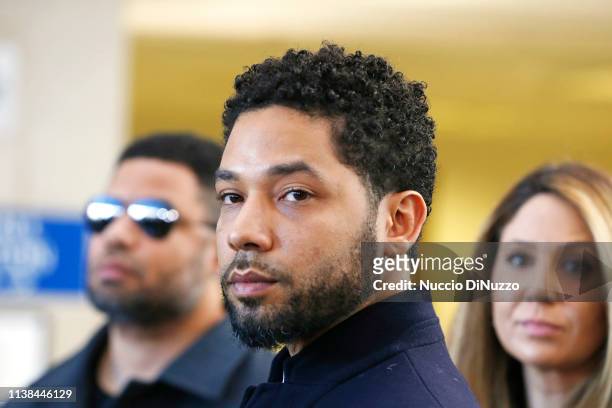 Actor Jussie Smollett after his court appearance at Leighton Courthouse on March 26, 2019 in Chicago, Illinois. This morning in court it was...