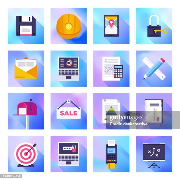machine learning & data mining holographic gradient style vector flat icon set - server lights stock illustrations