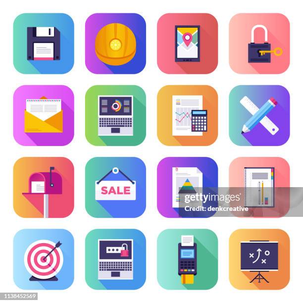 data mining & knowledge discovery flat smooth gradient style vector icons set - application icon stock illustrations