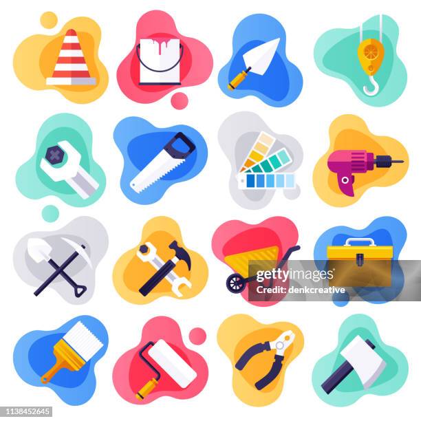 ilustrações de stock, clip art, desenhos animados e ícones de housing assistance & handyman service flat liquid style vector icon set - produto artístico