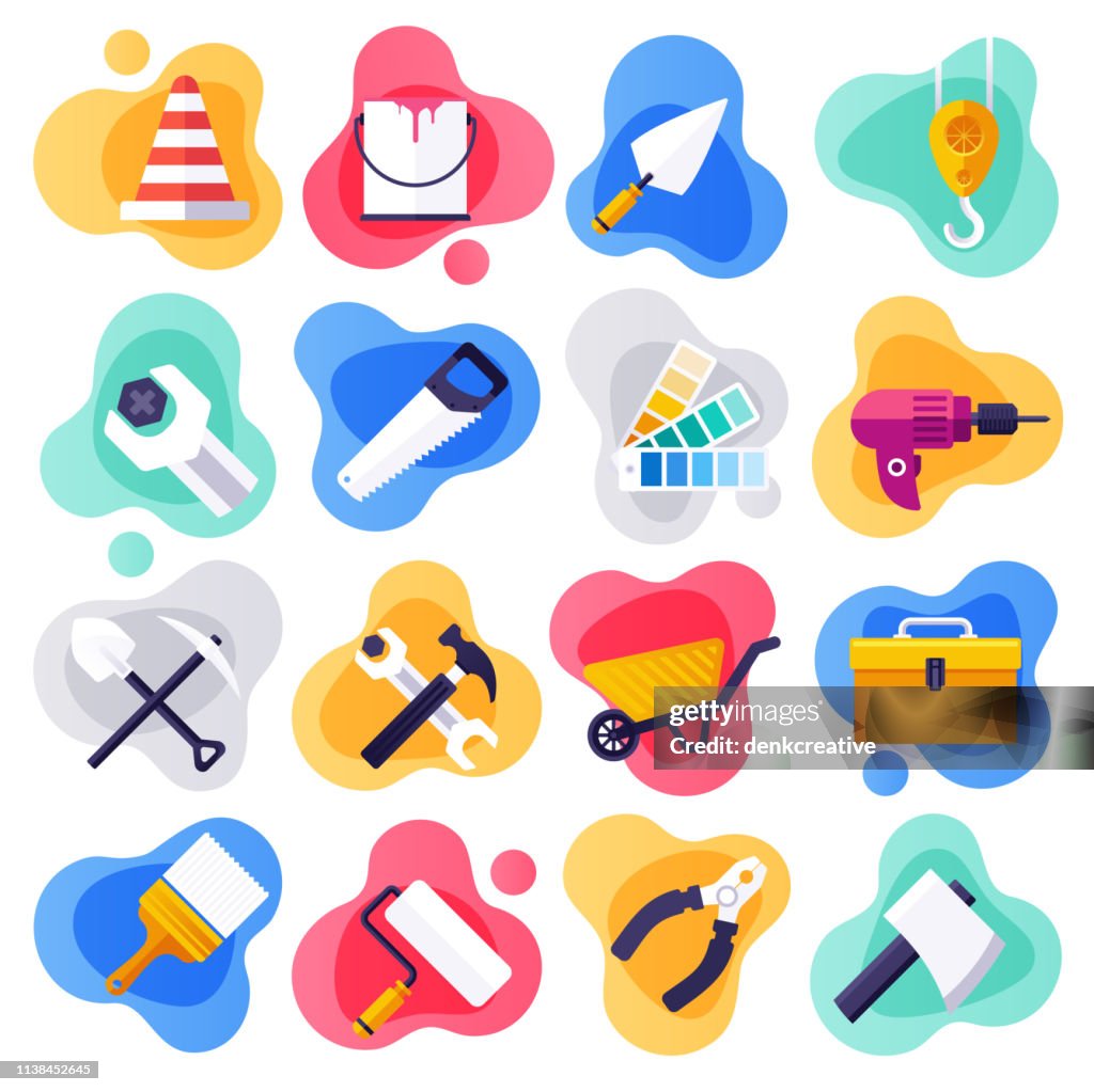 Housing Assistance & Handyman Service Flat Liquid Style Vector Icon Set