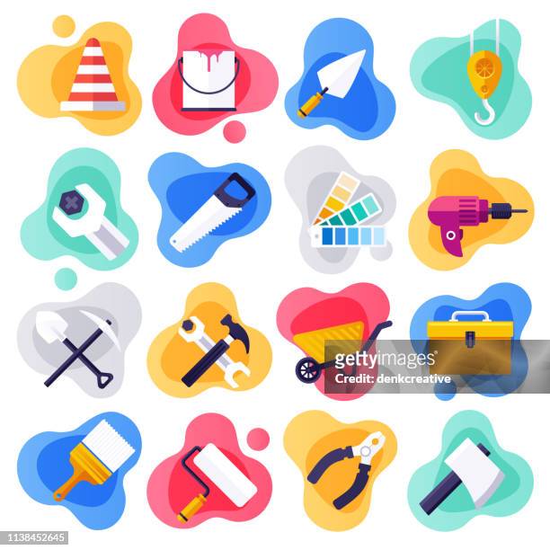 housing assistance & handyman service flat liquid style vector icon set - electrician stock illustrations
