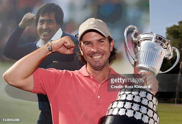 Thomas Aiken of South Africa with the winners trophy after the final round of the Open de Espana at the Real Club de Golf El Prat on May 8 , 2011 in...