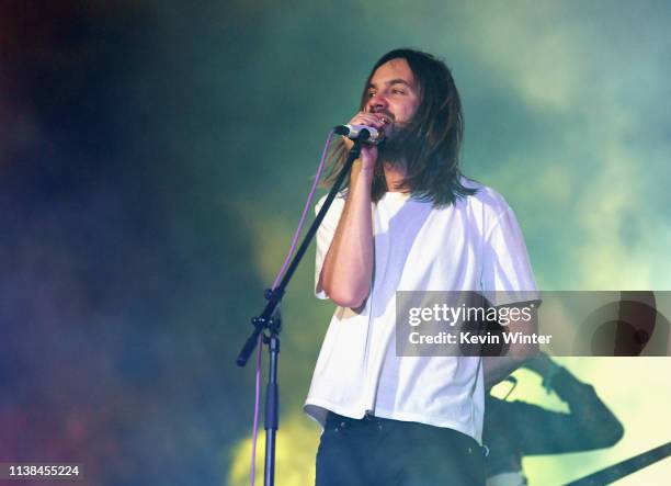 Kevin Parker of Tame Impala performs at Coachella Stage during the 2019 Coachella Valley Music And Arts Festival on April 20, 2019 in Indio,...