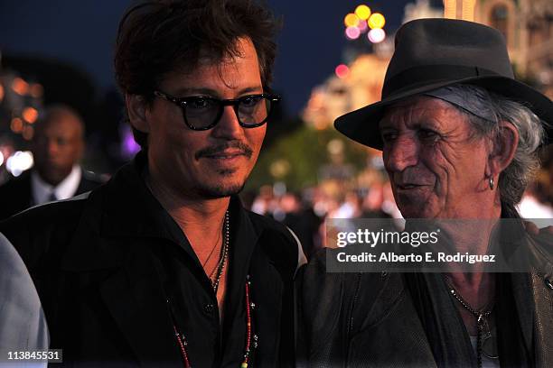 Actor Johnny Depp and actor/musician Keith Richards arrive at the world premiere of "Pirates Of The Caribbean: On Stranger Tides" at Disneyland on...