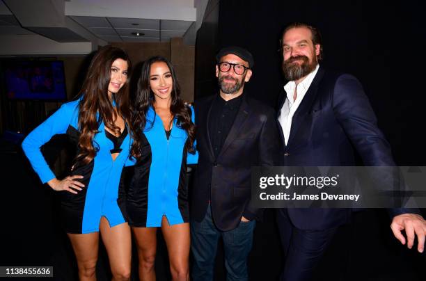 Top Rank ring girls, guest and David Harbour attend Top Rank VIP party prior to the WBO welterweight title fight between Terence Crawford and Amir...