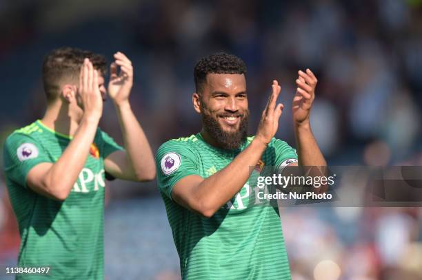 Adrian Mariappa of Watford applauds the away fans after the Premier League match between Huddersfield Town and Watford at the John Smith's Stadium,...