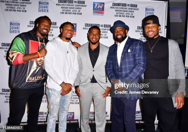 Kevin White, Ka'Raun White, guests and Kyzir White attend Top Rank VIP party prior to the WBO welterweight title fight between Terence Crawford and...