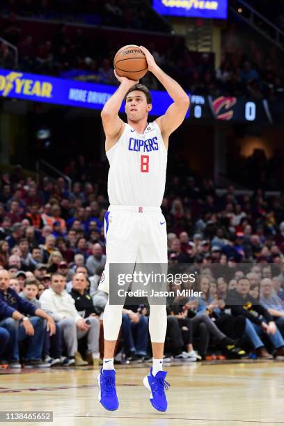 Danilo Gallinari of the LA Clippers shoots against the Cleveland Cavaliers during the first half at Quicken Loans Arena on March 22, 2019 in...