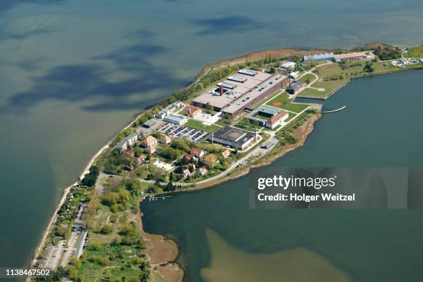 federal research institute for animal health, aerial view, riems island, mecklenburg-western pomerania, germany - western isles fotografías e imágenes de stock