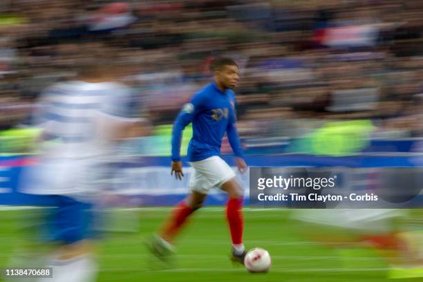 March 25: Kylian Mbappé of France in action during the France V Iceland, 2020 European Championship Qualifying, Group Stage at Stade de France on...