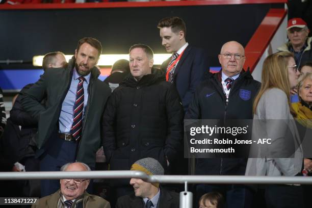 England manager Gareth Southgate with assistant Steve Brown and Les Reed, FA Technical Director during England U21 v Germany U21, International...