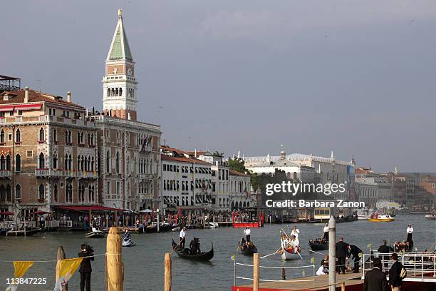 Pope Benedict XVI takes a gondola ride from Saint Mark Square to Salute Church on May 8, 2011 in Venice, Italy. Pope Benedict XVI is visiting Venice,...