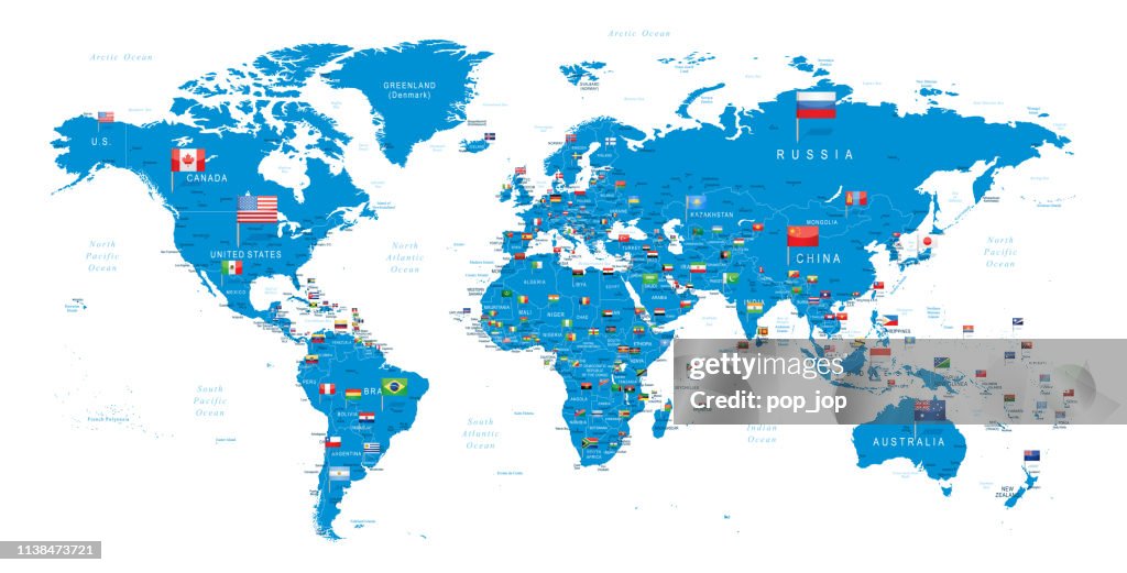30 Countries World Map And All Flags High-Res Vector Graphic - Getty Images