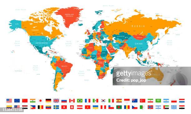 065 - red orange blues and flags - asia stock illustrations