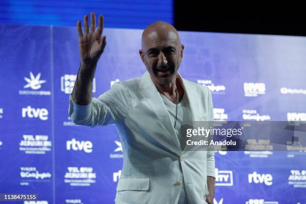 Serhat Hacipasalioglu who will represent San Marino in the Eurovision Song Contest gestures during an exclusive interview in Madrid, Spain on April...