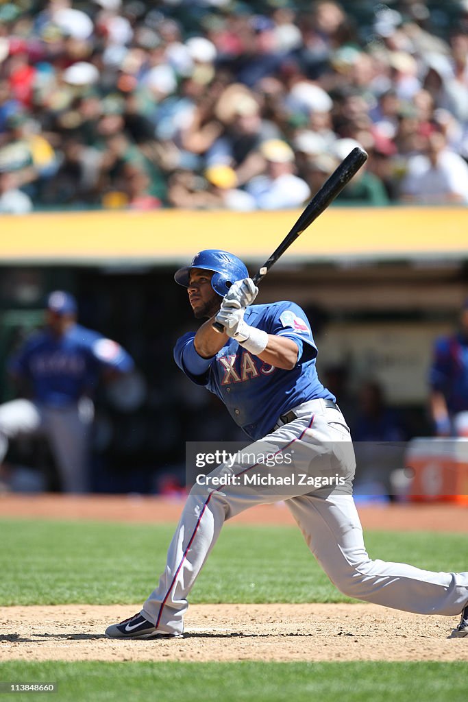 Texas Rangers Andrus Elvis Andrus of the Texas Rangers hitting during the game against the ...