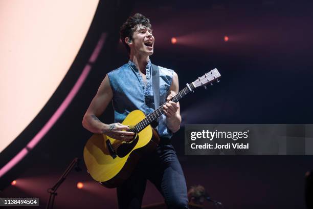 Shawn Mendes performs on stage at Palau Sant Jordi on March 26, 2019 in Barcelona, Spain.