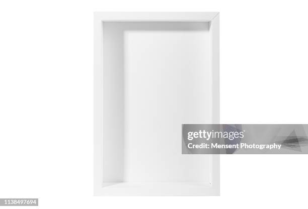 blank white empty box template isolated over white background - 3d box foto e immagini stock