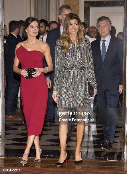 King Felipe VI of Spain, President of Argentina Mauricio Macri, First Lady Juliana Awada and Queen Letizia of Spain attend a reception hosted by...