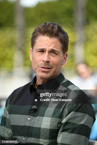 Rob Lowe visits "Extra" at Universal Studios Hollywood on March 26, 2019 in Universal City, California.