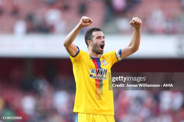 Luka Milivojevic of Crystal Palace celebrates at full time of the Premier League match between Arsenal FC and Crystal Palace at Emirates Stadium on...