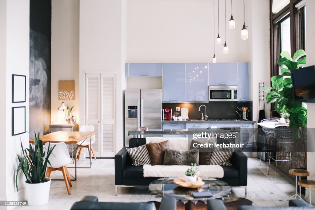 Cozy Loft Apartment Interior In Downtown Los Angeles High-Res Stock ...
