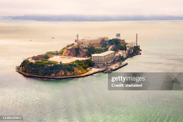 alcatraz aerial view- san francisco - alcatraz stock pictures, royalty-free photos & images