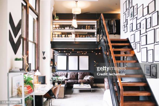 cozy loft apartment interior in downtown los angeles - a la moda stock pictures, royalty-free photos & images