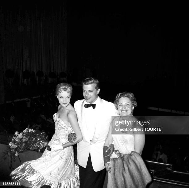 Romy Schneider, her mother Magda and Karl Heinz-Bohm during the Cannes Film Festival in 1957.