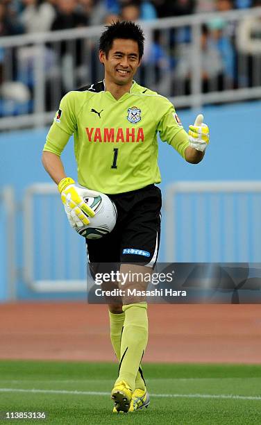 Yoshikatsu Kawaguchi of Jubilo Iwata in action during J.League match between Kawasaki Frontale and Jubilo Iwata at Todoroki Stadium on May 3, 2011 in...