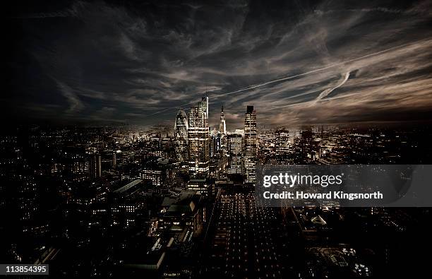 london city at night - aerial view london stock-fotos und bilder