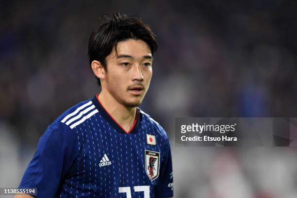 Daigo Nishi of Japan looks on during the international friendly match between Japan and Bolivia at Noevir Stadium Kobe on March 26, 2019 in Kobe,...
