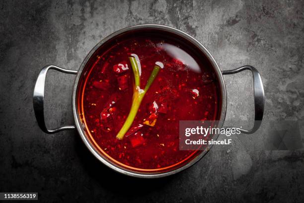 sichuan hot pot, bottom of the pot - hot pots stock pictures, royalty-free photos & images