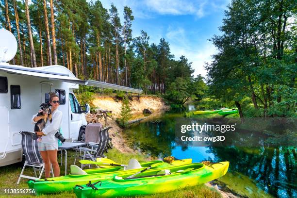 summer holiday with a canoe in poland - trailer park imagens e fotografias de stock