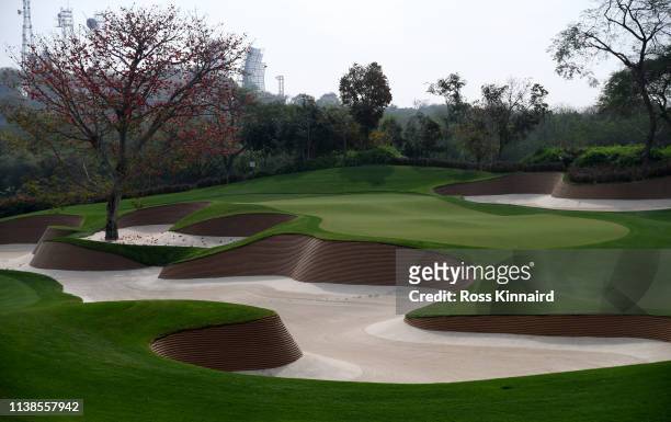 Detailed shot of the distinctive bunkering at the DLF Golf Club during the pro-am event prior to the Hero Indian Open at the DLF Golf & Country Club...