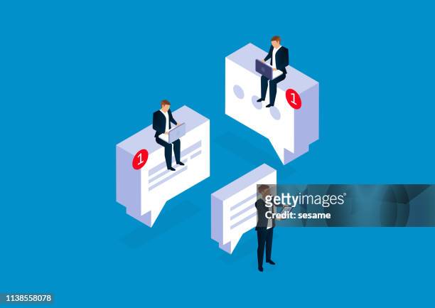 communication, businessmen conduct network communication and communication - instant messaging stock illustrations