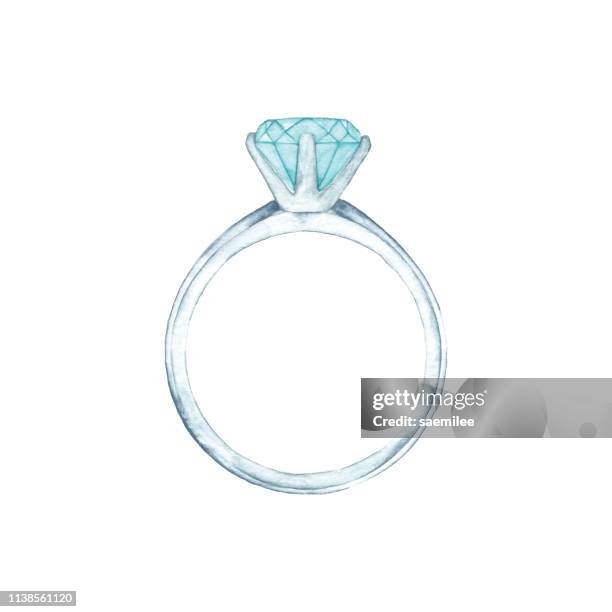 illustrations, cliparts, dessins animés et icônes de bague en diamant aquarelle - bague