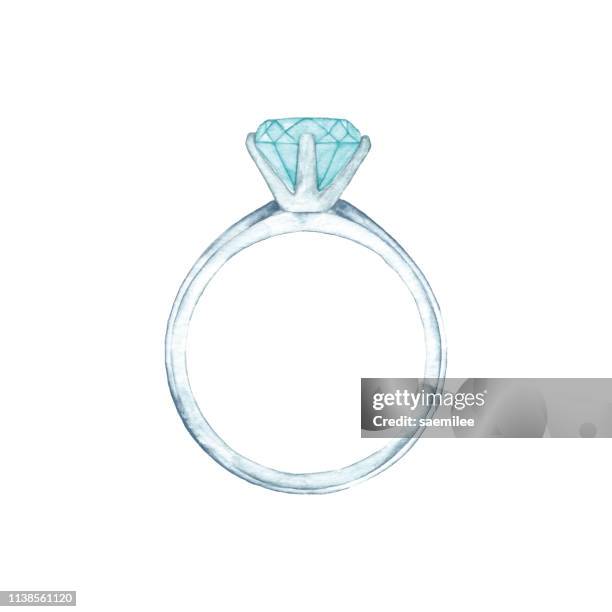 illustrazioni stock, clip art, cartoni animati e icone di tendenza di anello diamanta ad acquerello - anello gioiello