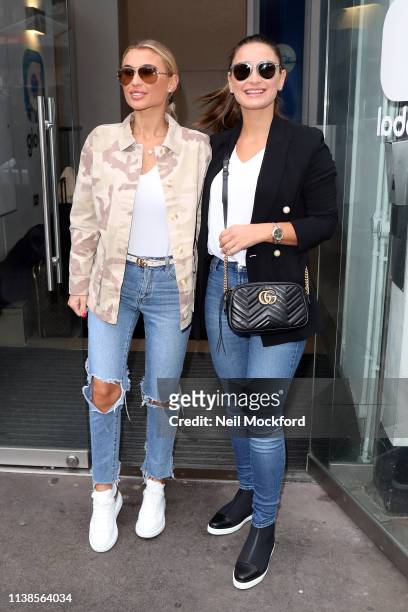 Billie Faiers and Sam Faiers arriving at Heart Breakfast on March 27, 2019 in London, England.